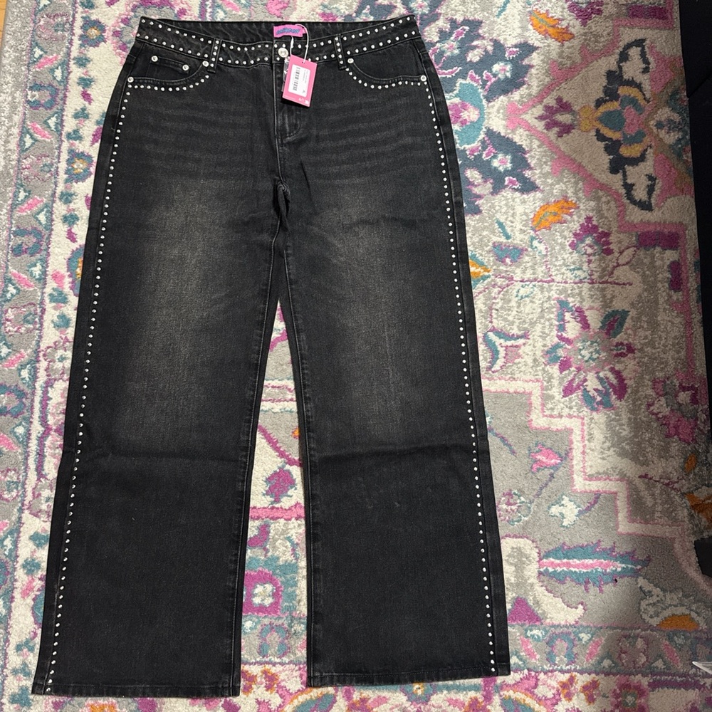 Edikted Black Studded Straight Leg Jeans